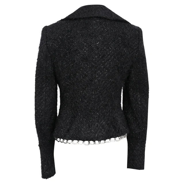 Alexander Wang Single-Breasted Tweed Blazer in Black Cotton in black, photo 3 of 5 from ShopSimon