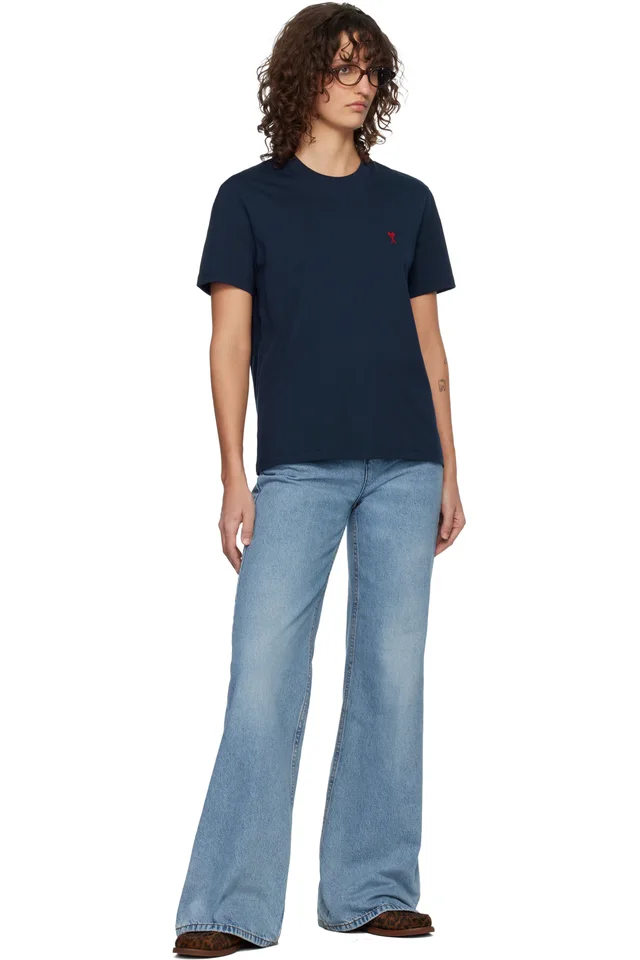 AMI Paris Navy Ami de Coeur T-shirt, photo 4 of 4 from SSENSE