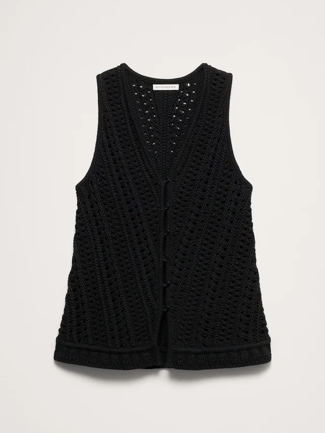 Banana Republic Cotton Crochet Sweater Vest in Black, photo 4 of 5 from Banana Republic (US)