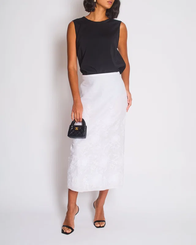 Valentino Garavani White Floral Embroidered Maxi Skirt Size IT 42 (UK 10) in White from Sellier