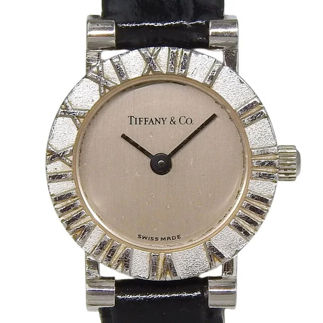 Tiffany & Co. Atlas Stainless Steel Leather Quartz Analog Display Silver Dial in Silver Leather from The Reluxe