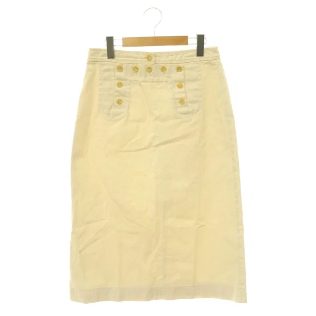 Celine Tight Skirt Long Logo Button Cotton 38 Ivory in White from The Reluxe