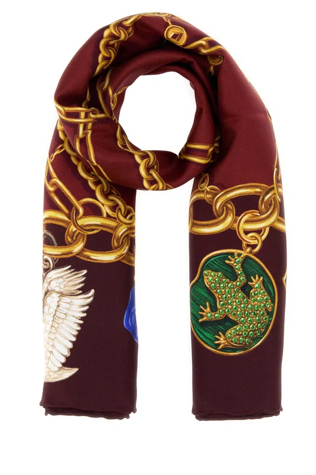 Burberry Chain-Print Mulberry Silk Scarf — Brown Scarfs in Brown Silk from HEWI