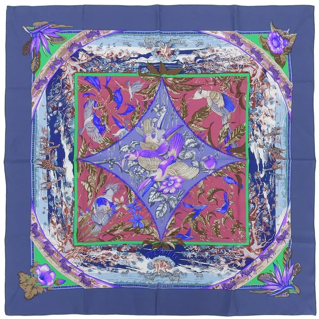 Hermès Carré 90 TROPIQUES scarf, purple/navy in Navy Silk from VINTAGE QOO TOKYO, photo 9 of 10