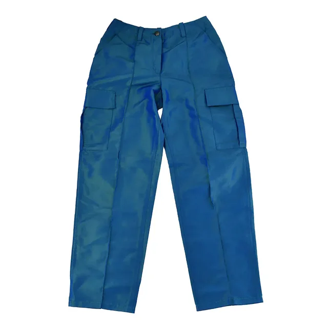 Chanel Long Pants Blue 96A #40 in Blue Silk from AMORE Vintage Tokyo