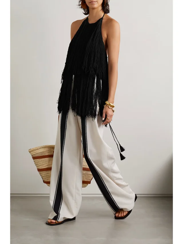 ALTUZARRA Delphinia fringed open-knit cotton and silk-blend halterneck sweater in Black, photo 2 of 2 from NET-A-PORTER (Canada)
