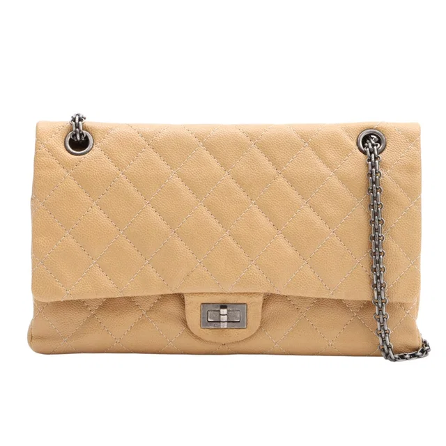 Chanel 2.55 chain shoulder bag, beige, manufactured around 2012 in Beige Caviar leather from VINTAGE QOO TOKYO