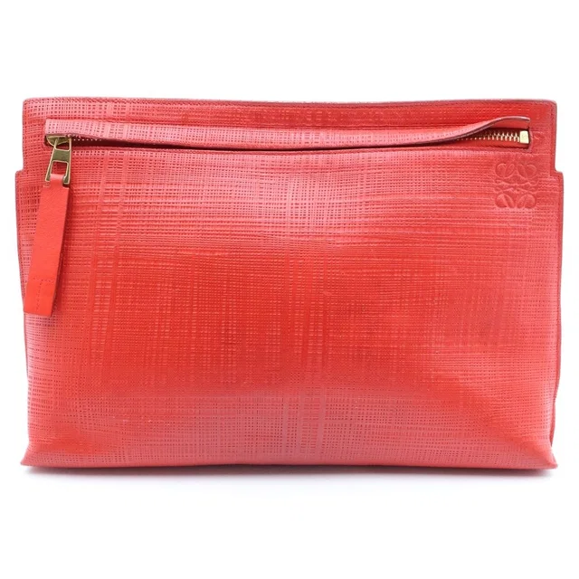 Loewe T Pouch Leather Clutch Handbag Red in Red Leather from The Reluxe