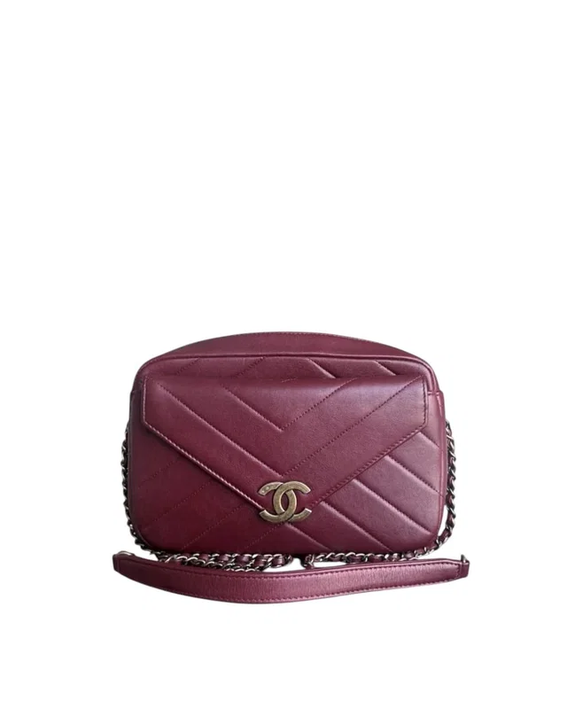 Chanel Flap - 22cm Chevron Calfskin Burgundy Gold Hardware Series 22 in Burgundy Calfskin from Luxury Promise