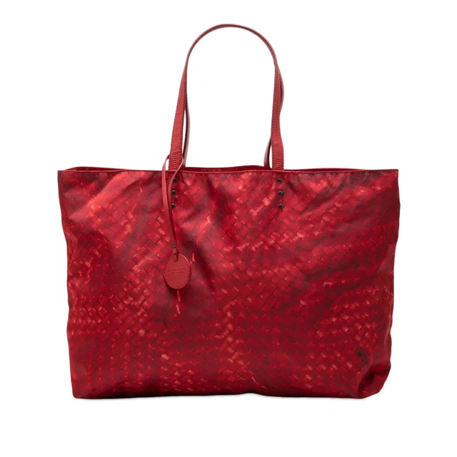 Red Bottega Veneta Nylon Intrecciolusion Tote in Red Nylon from Designer Revival