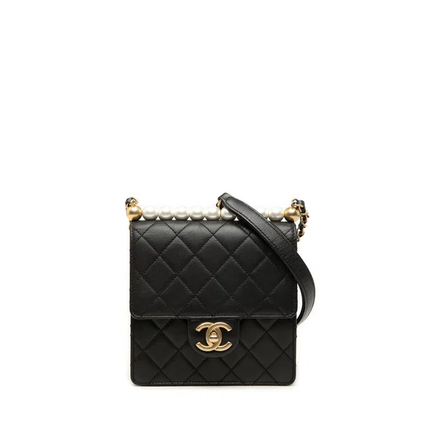 Black Chanel Small Lambskin Chic Pearls Flap Crossbody Bag in Black Lambskin from Designer Revival