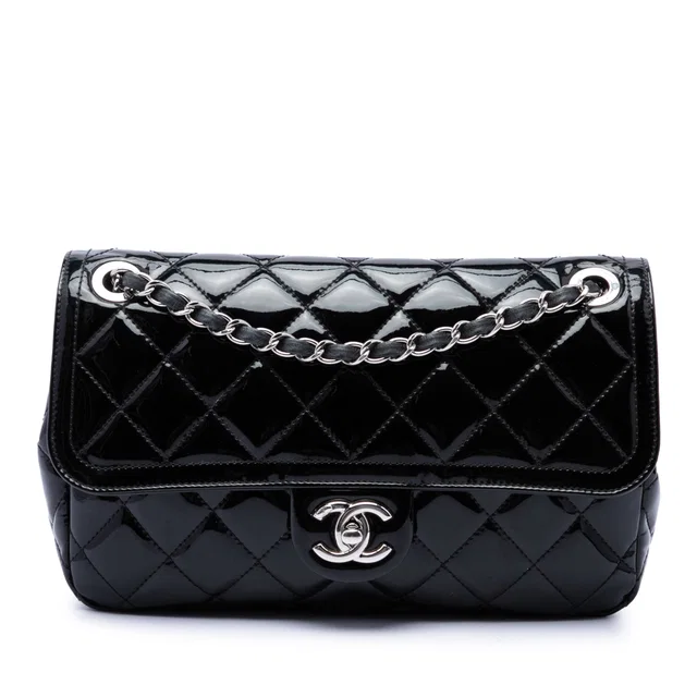 Black Chanel Small Quilted Patent Coco Shine Flap Crossbody Bag in Black Patent leather from Designer Revival