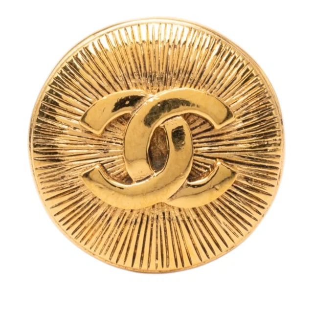 Gold Chanel CC Gold Plated Sunburst Round Pin Brooch in Gold from Designer Revival