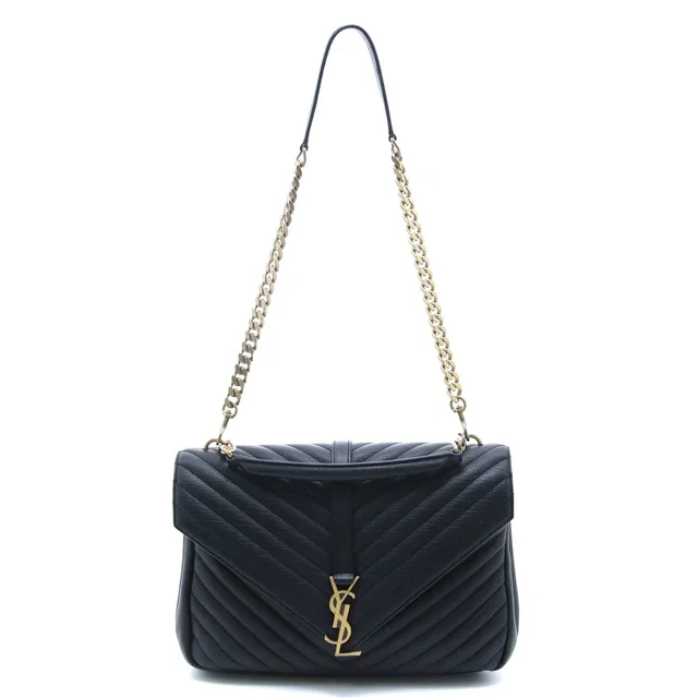 Saint Laurent Classic Monogram 2-Way Black Leather Shoulder Bag in Black Leather from The Reluxe