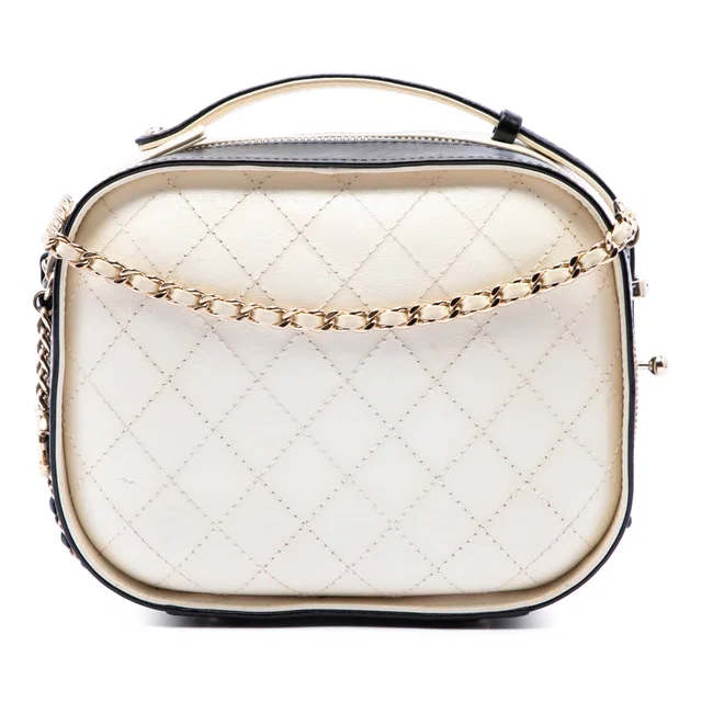 White Chanel Small CC Quilted Crumpled Calfskin Vanity Case Satchel in White Calfskin from Designer Revival