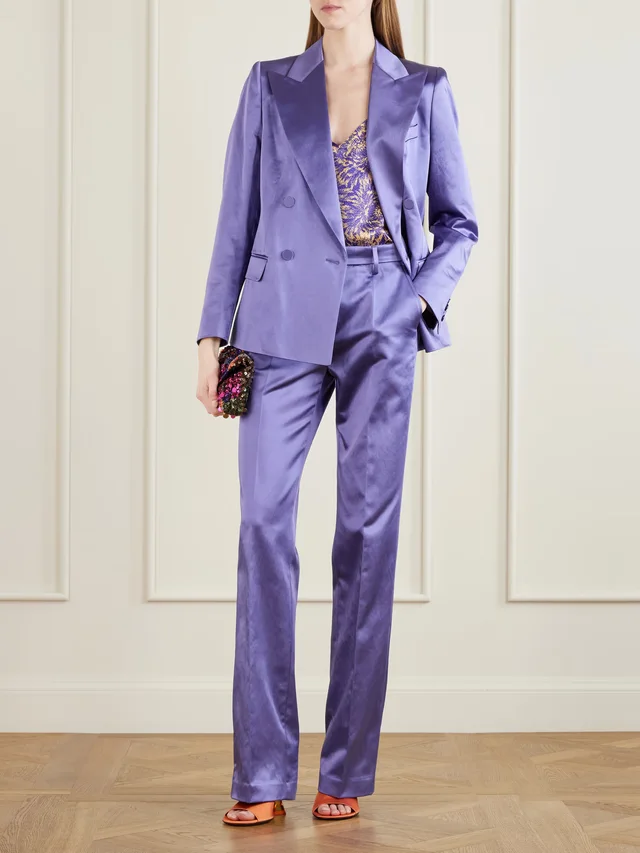 DRIES VAN NOTEN Double-breasted satin blazer in Purple, photo 2 of 2 from NET-A-PORTER (Canada)