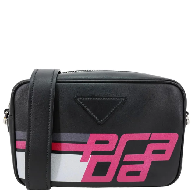 Prada City Racing Logo Bandoliera Calf Leather Crossbody Bag Black in Black Calfskin from Dallas Designer Handbags