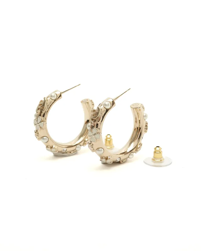 Chanel Coco Mark Flower Pearl Hoop Earrings in Silk from A Retro Tale, photo 3 of 4