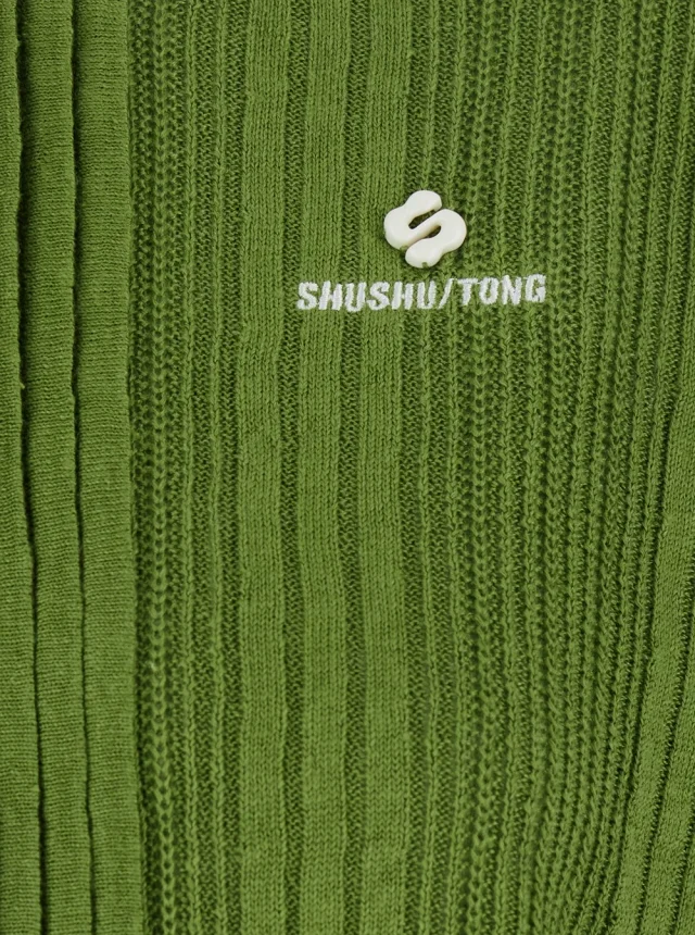 SHUSHU/TONG Green Polo Collar Knit Top with Front Logo in Fabric for Women in Green 100% Fabric, photo 5 of 6 from Gaudenzi Boutique