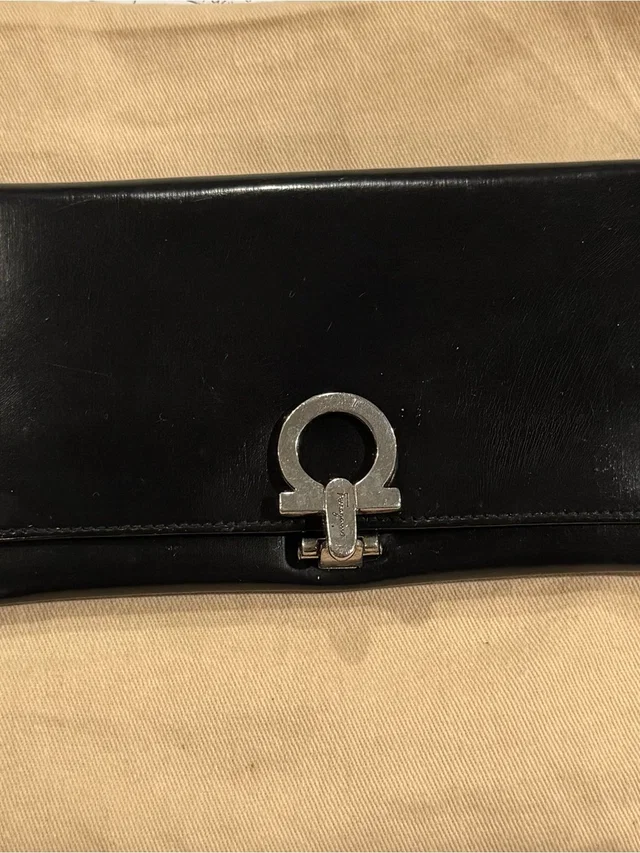 Ferragamo Black Leather Wallet With Silver Gancini Hardware in silver|black|gray Leather from Poshmark