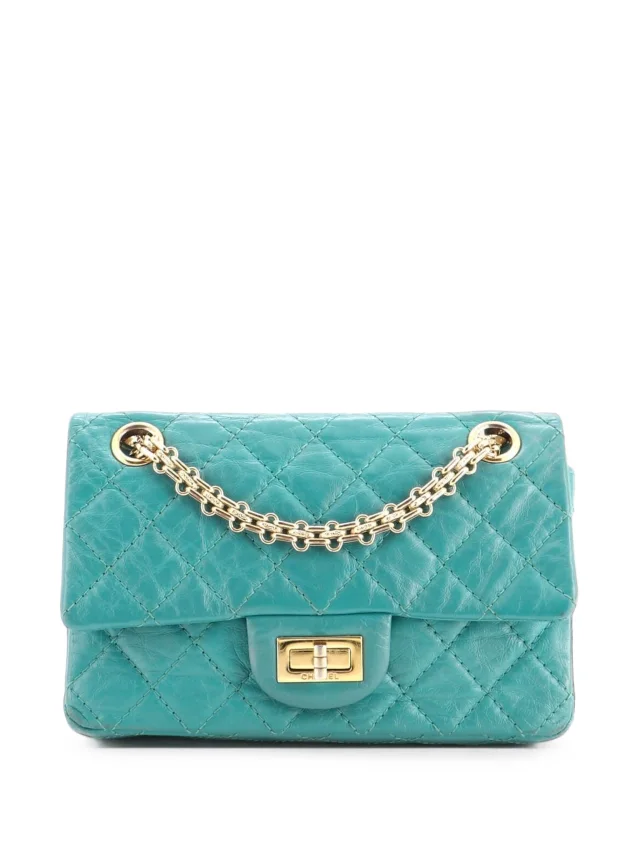 Chanel Pre-Owned Reissue 2.55 Flap Bag Quilted Aged Calfskin Mini Crossbody Bag | Green | FARFETCH in Green Calfskin from Farfetch