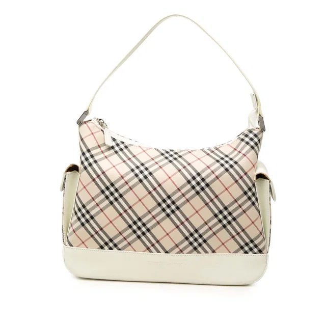 White Burberry Nova Check Canvas Shoulder Bag in White Canvas from Designer Revival