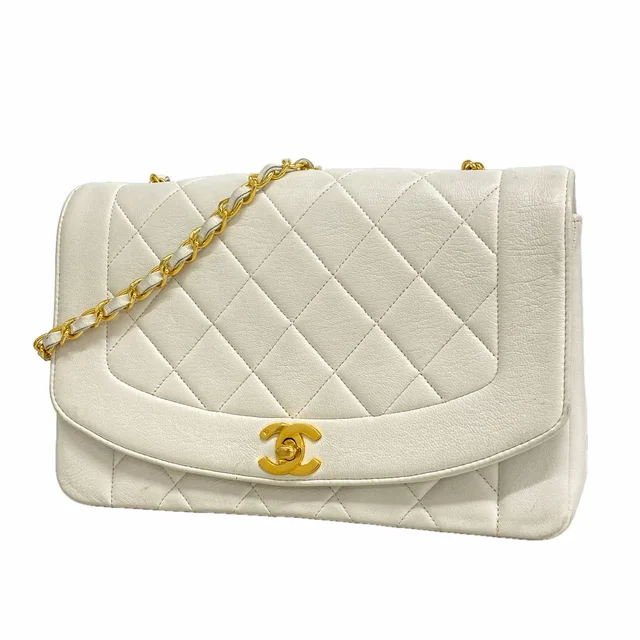 Chanel Shoulder Bag Diana Lambskin White Gold in White Lambskin from The Reluxe