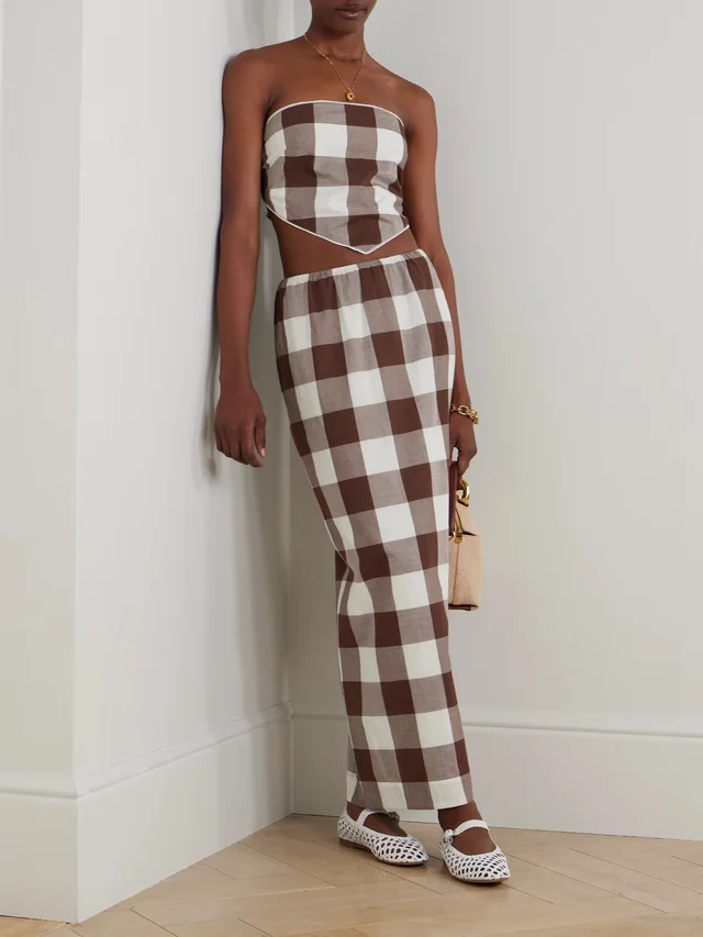 POSSE Mira gingham cotton-voile maxi skirt in Brown, photo 2 of 2 from NET-A-PORTER (Canada)