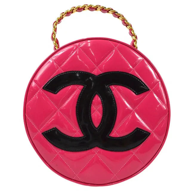 Chanel 1994-1996 Round Vanity Handbag Pink in Pink Patent leather from AMORE Vintage Tokyo
