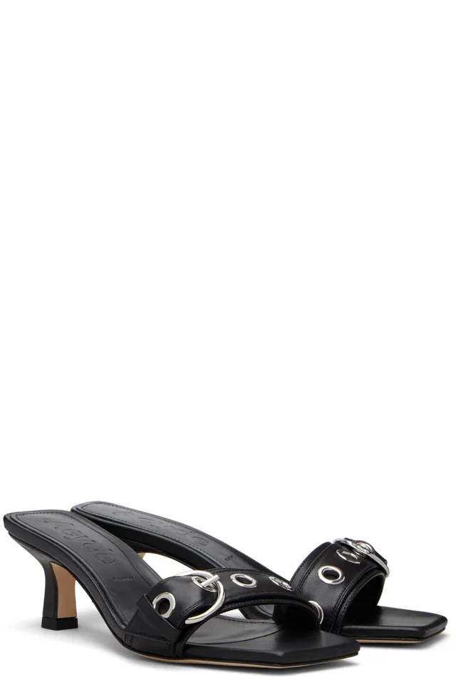 Aeyde Black Gilly Eyelet Heeled Sandals, photo 4 of 4 from SSENSE