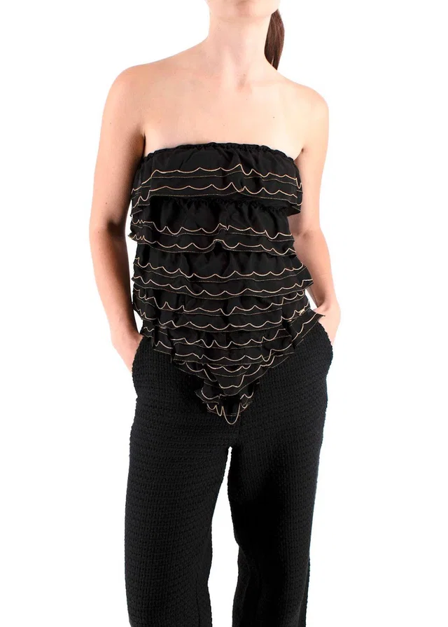 Chanel Black & Gold Tiered Chain Trimmed Scarf Top in Black Silk from HEWI