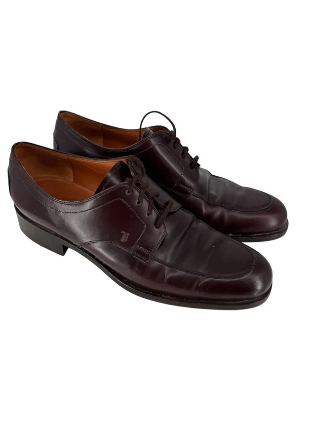 Tod's Mens Moc Toe Derby Shoes Size 40 Brown Shiny Leather in brown|red Leather from Poshmark