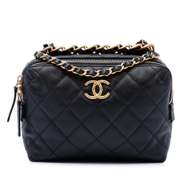 Black Chanel Mini CC Quilted Lambskin Bowling Bag Satchel in Black Lambskin from Designer Revival