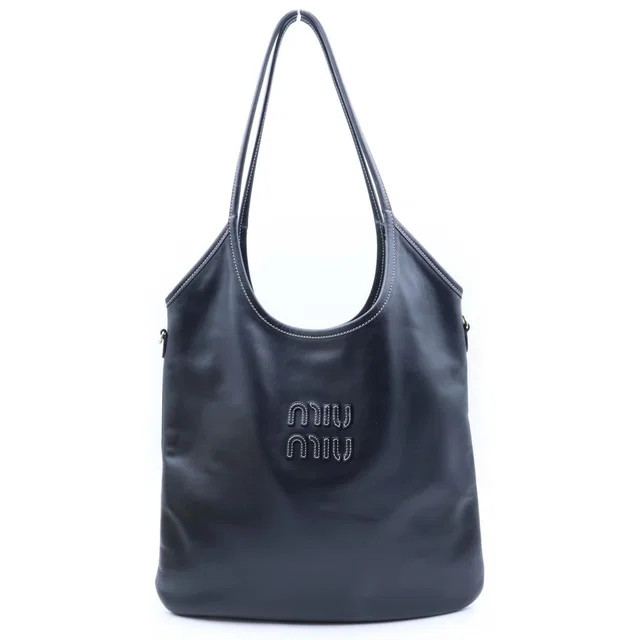 Miu Miu Logo Bag Handbag Black Leather in Black Leather from The Reluxe