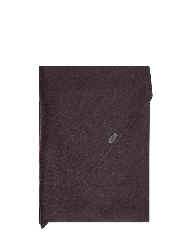 Brunello Cucinelli Monili-Embroidered Cashmere Scarf — Brown Scarfs in Brown Cashmere from HEWI