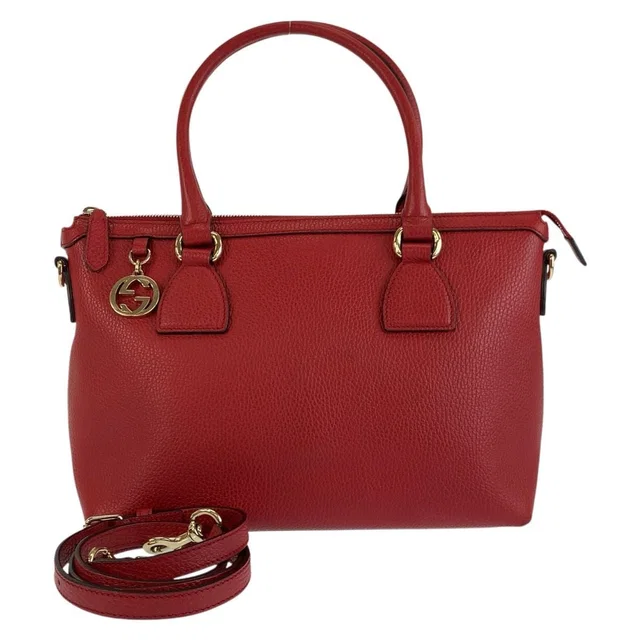 Gucci Interlocking G Red Gold Leather Tote Bag in Red Leather from The Reluxe