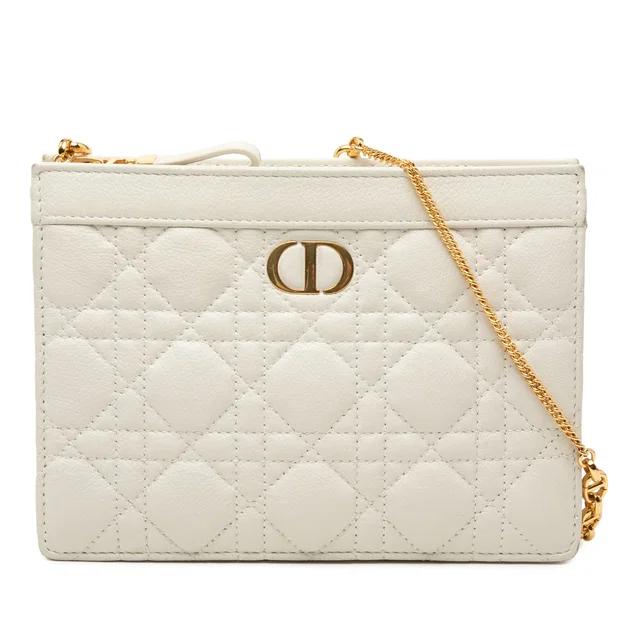 White Dior Supple Cannage Calfskin Caro Every Dior Pouch Crossbody Bag in White Calfskin from Designer Revival