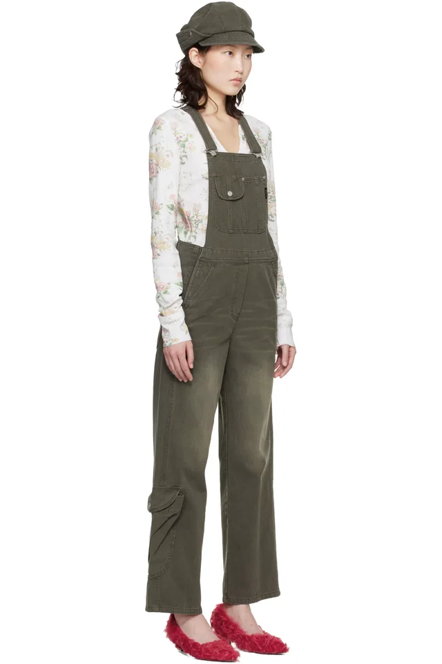 OPEN YY Brown Cargo Pocket Cotton Overalls, photo 2 of 4 from SSENSE