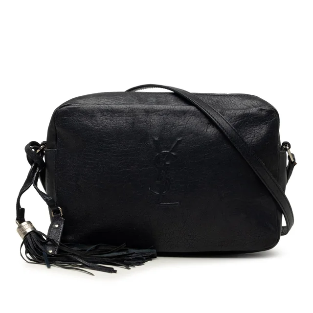 Black Saint Laurent Small Lambskin Monogram Lou Camera Bag in Black Lambskin from Designer Revival