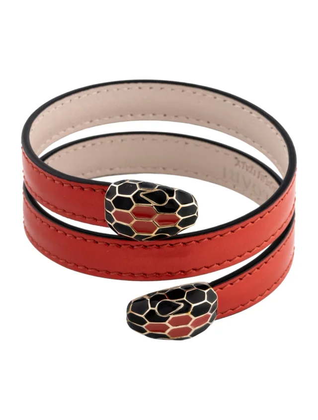 Bvlgari Leather & Enamel Serpenti Forever Wrap Bracelet, 7" in red|black Leather from The RealReal