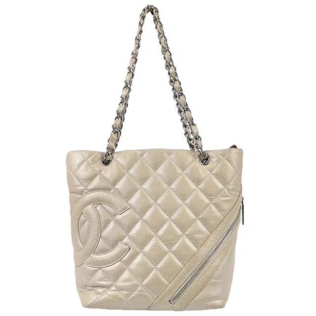 Chanel 2006-2008 Ivory Calfskin Cambon Ligne Tote Handbag in White Calfskin from AMORE Vintage Tokyo