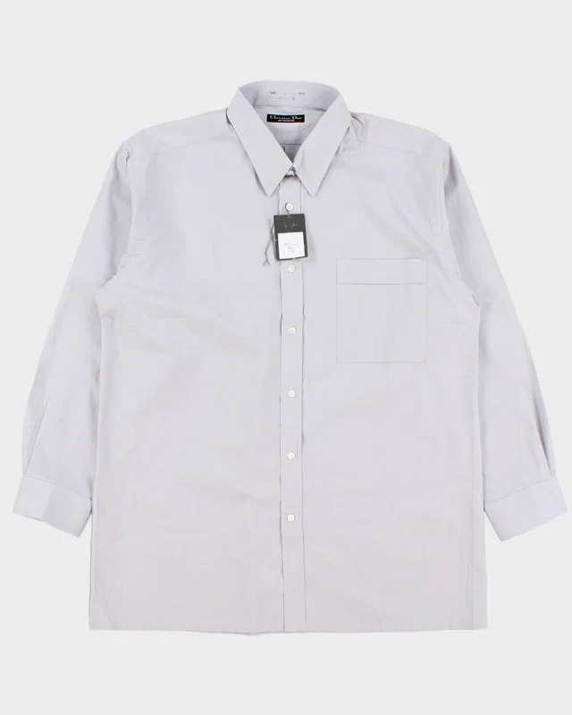 DSWT Vintage Christian Dior Monsieur Pale Grey Long Sleeve Formal Shirt - L in Grey from Rokit Vintage