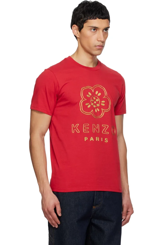 Red Kenzo Paris 'Boke Flower' Embroidered T-shirt, photo 2 of 4 from SSENSE