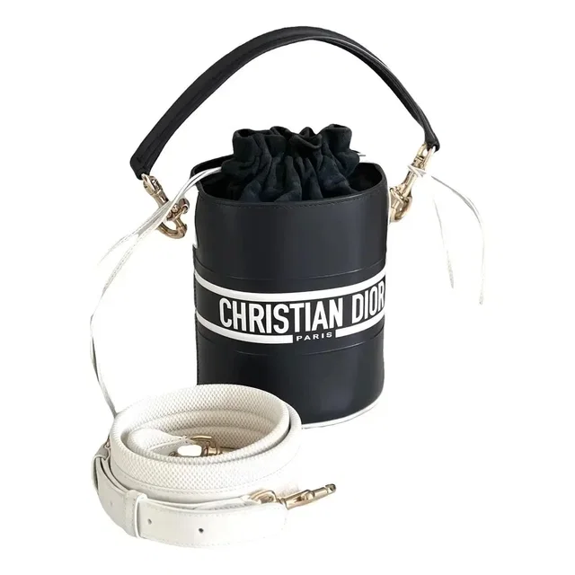 Dior Vibe Drawstring Bucket Leather Black Calfskin Bag in Black Calfskin from HEWI