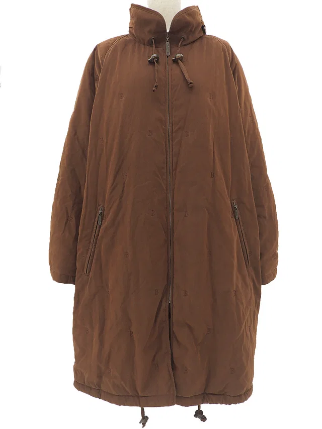 Burberry Logo Embroidered Padded Coat #15BR Brown in Brown Nylon from VINTAGE QOO TOKYO