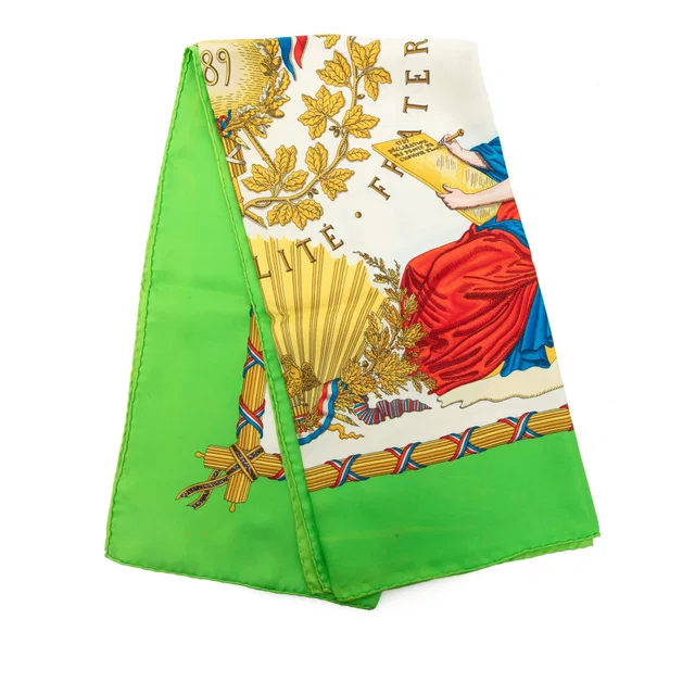 Green Hermès Republique Francaise Liberte Egalite Fraternite 1789 Silk Scarf 90 Scarves in Green Silk from Designer Revival
