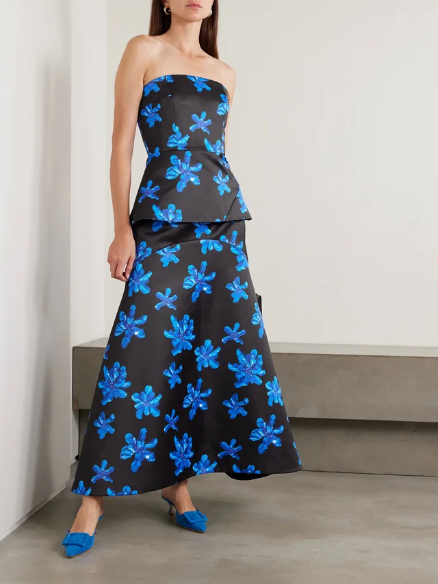 EMILIA WICKSTEAD Tamilla floral-print faille maxi skirt in Blue, photo 2 of 2 from NET-A-PORTER (Canada)
