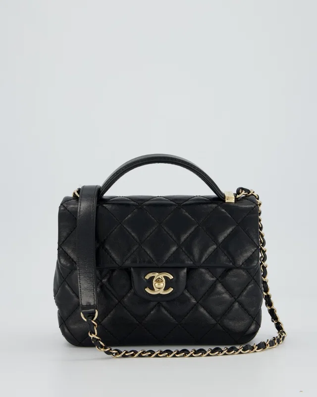 Chanel Black Crumpled Calfskin Top Handle Flap Bag in Black Calfskin from Sellier