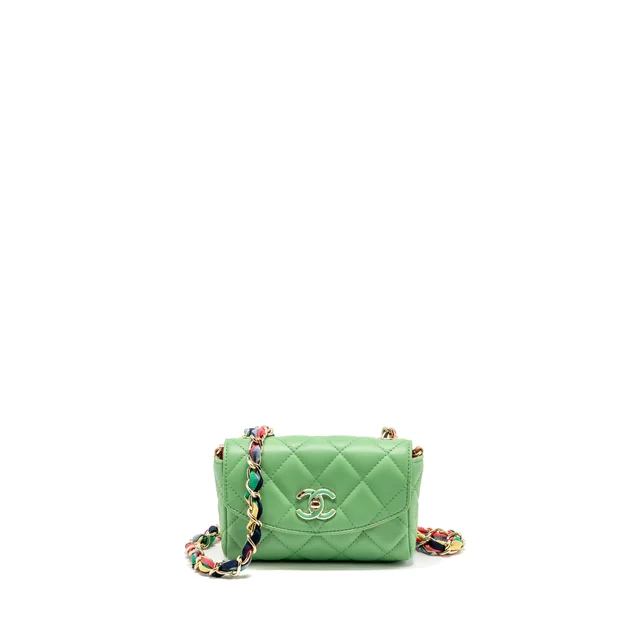 Chanel Mini Scarf Entwined Chain Flap Bag Lambskin Green/Multicolour LGHW in Green Lambskin from EMIER