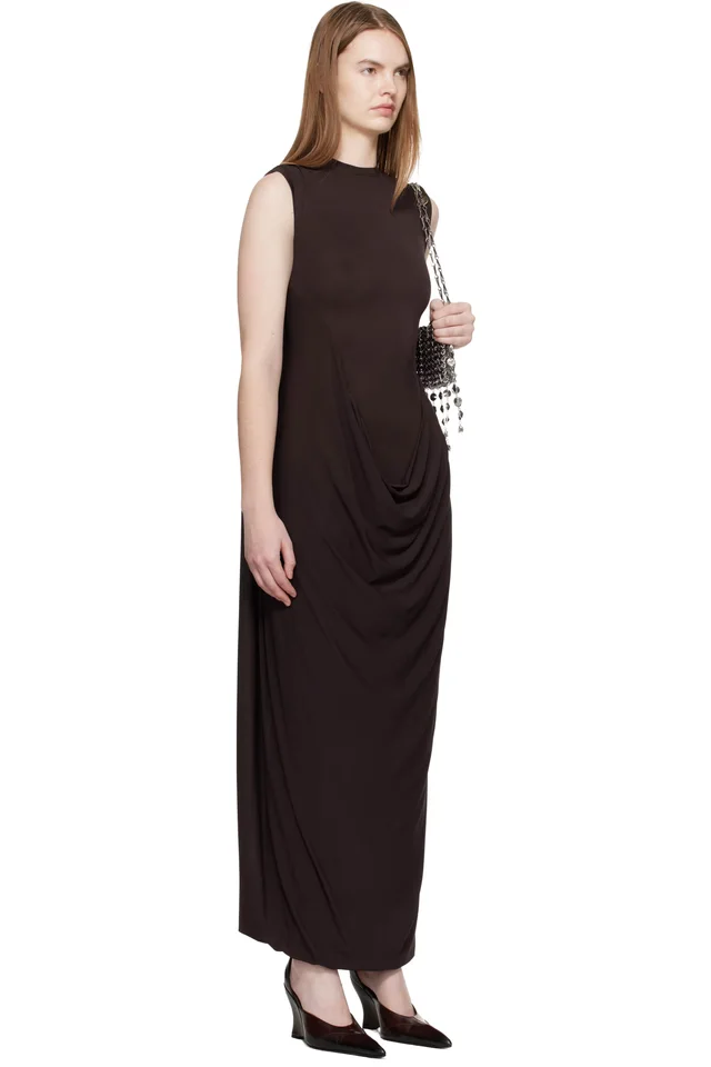Jean Paul Gaultier Brown Double Layer Draped Maxi Dress, photo 2 of 4 from SSENSE